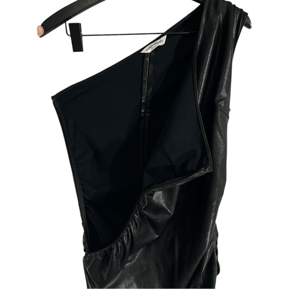 Amanda Uprichard Malia Black One Shoulder Dress Vegan Leather Size S Small - Picture 5 of 8
